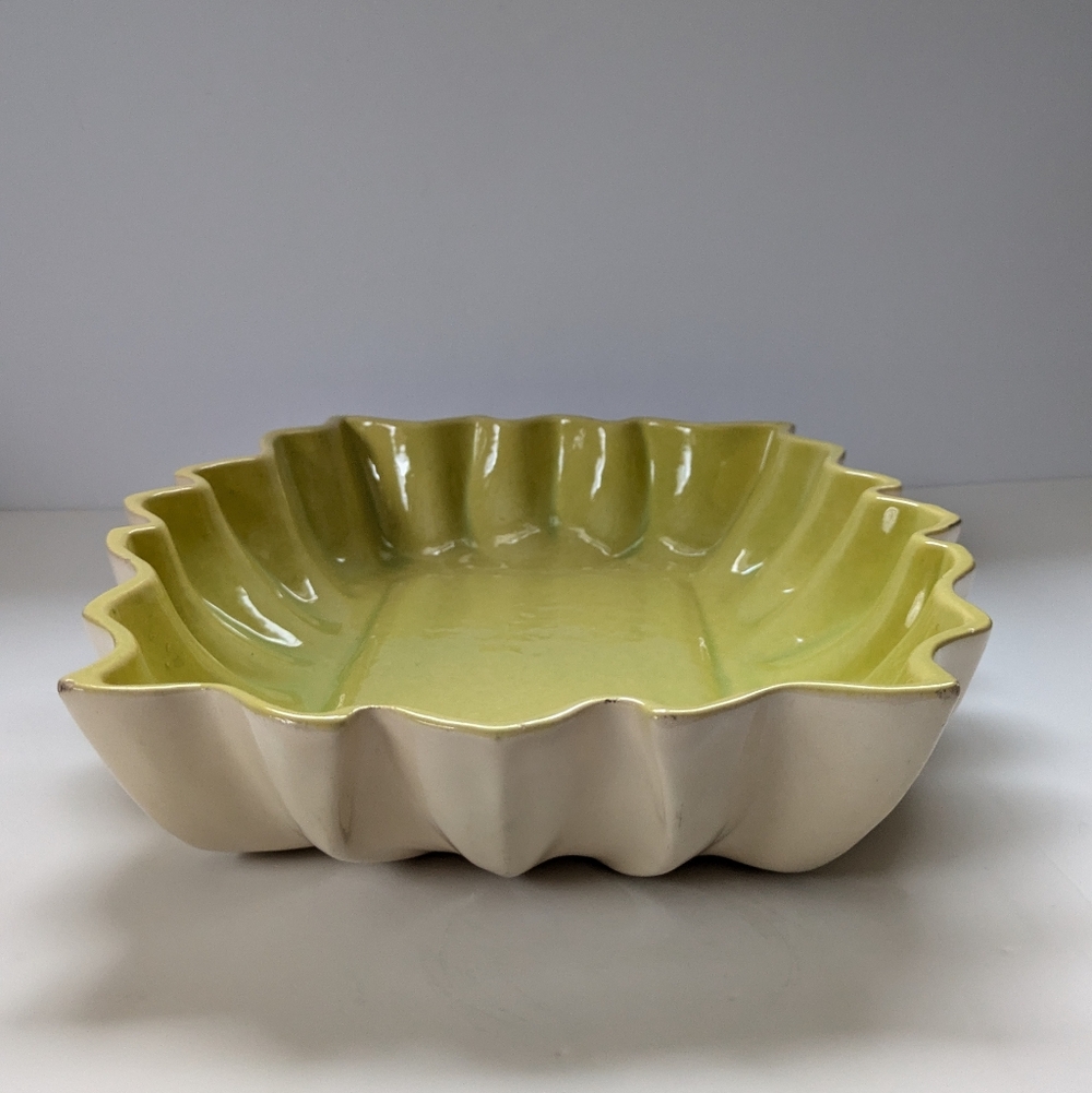 Los Angeles Potteries Vintage Green Ruffled Ceramic Dish Large Low Planter 600 - Picture 11 of 16